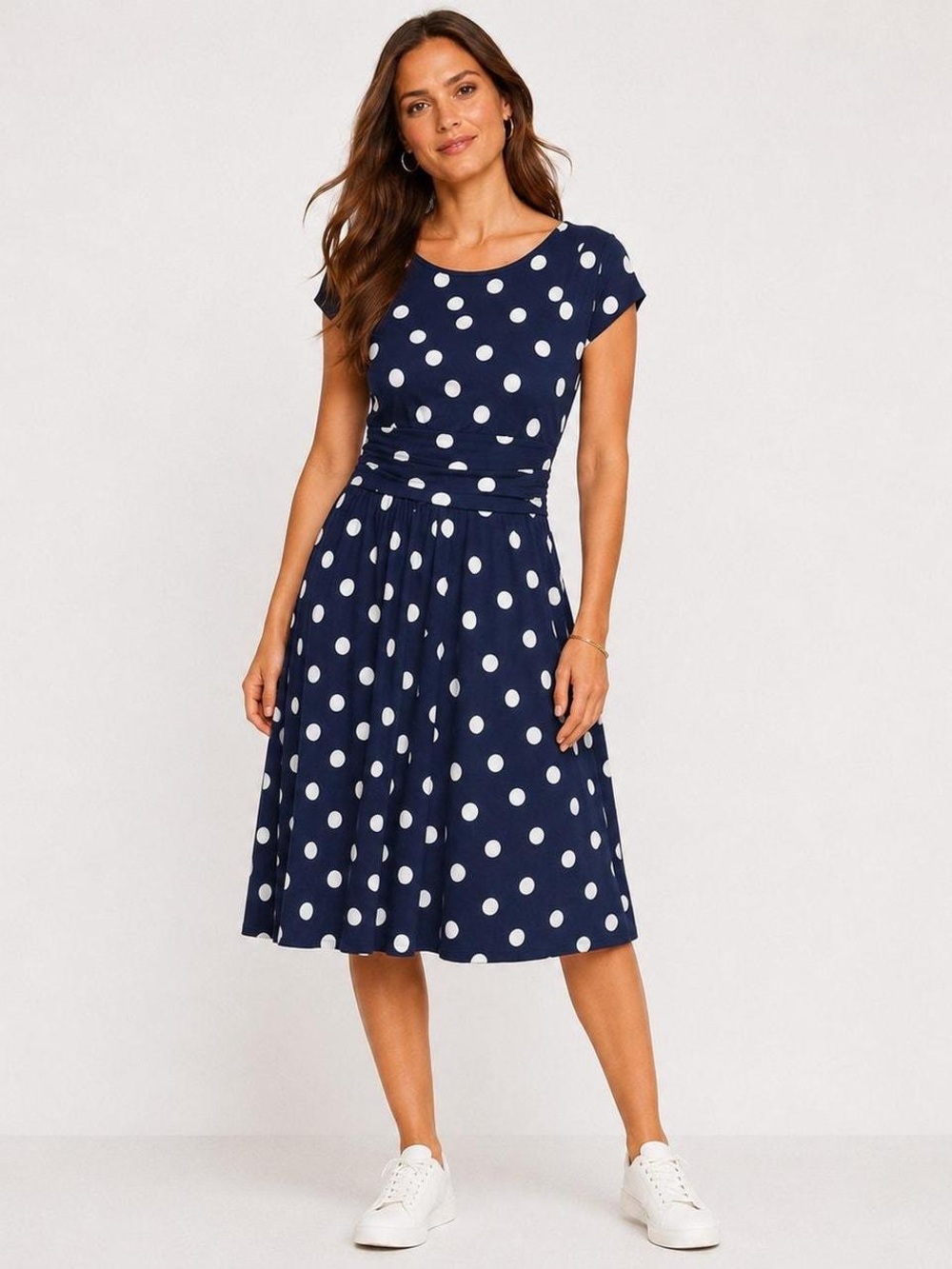 New! Boden Navy White Polka Dot Jersey Amelie Midi Dress 8R Fit & Flare